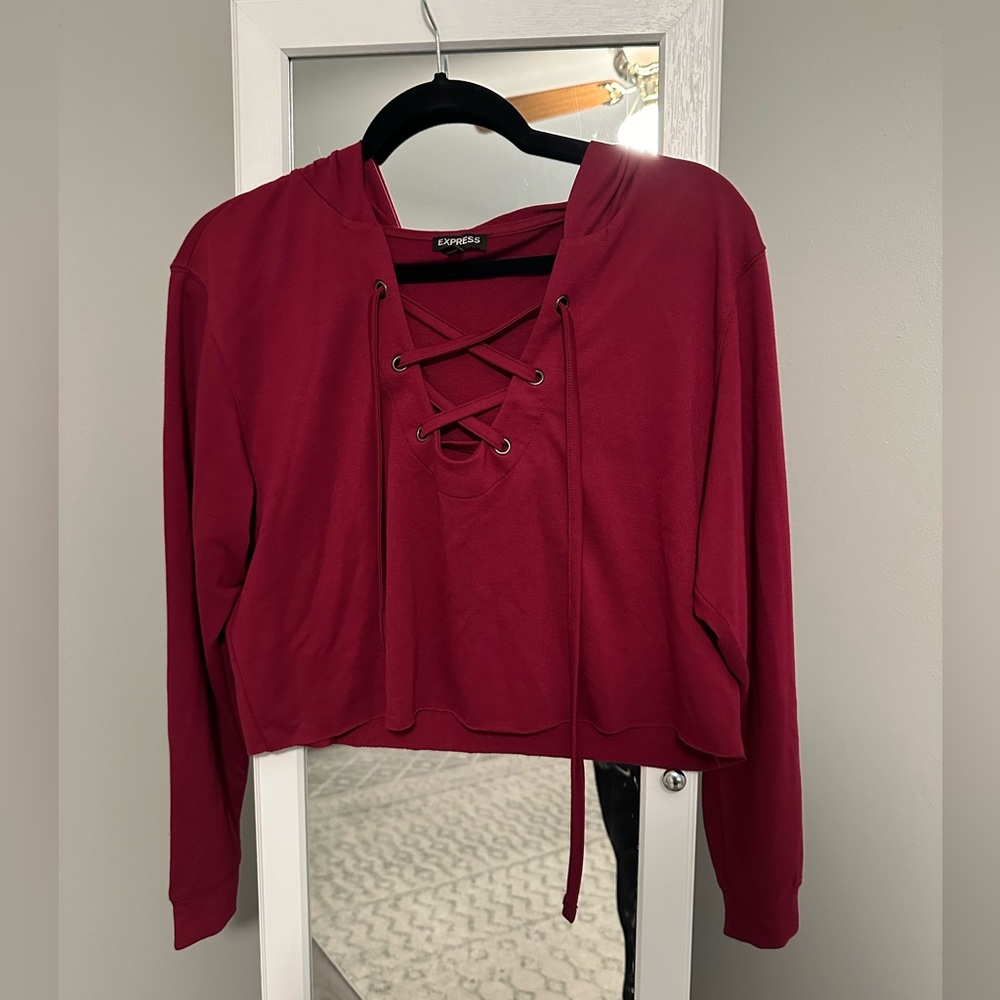 Express Crop Top Tie Up Sweathshirt